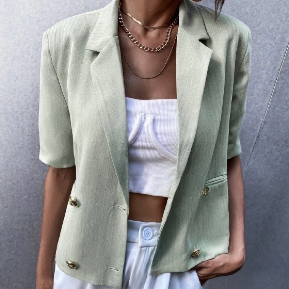 Mint Green Medium Women Blazer with Gold Buttons SHEIN - Picture 2 of 6
